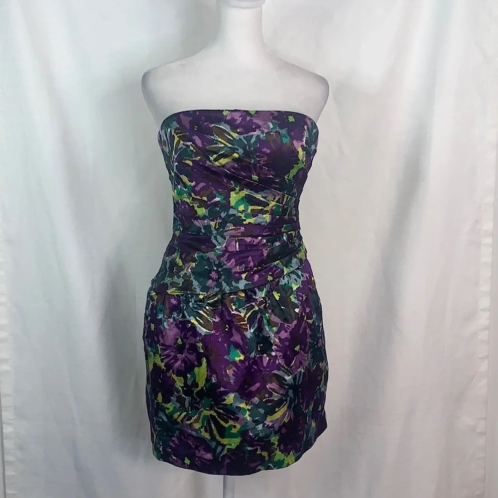 BCBGMAXAZRIA Purple Floral Mini Dress w/ Optional Straps- NWT